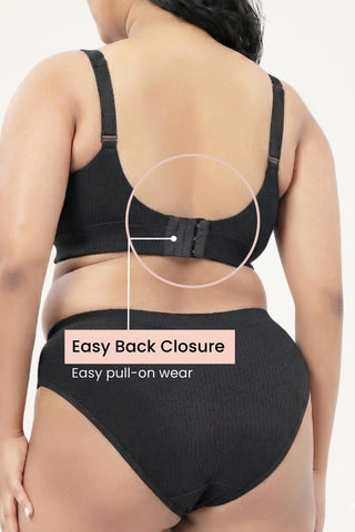 Sera Broad Rib Bra & Mid Rise Panty Set - Black