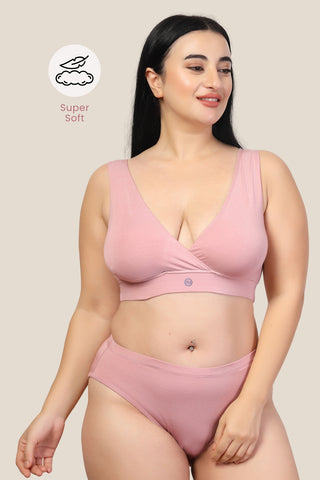 247 Modal Pack of 2 Padded Maternity Feeding Bra (Light Pink)