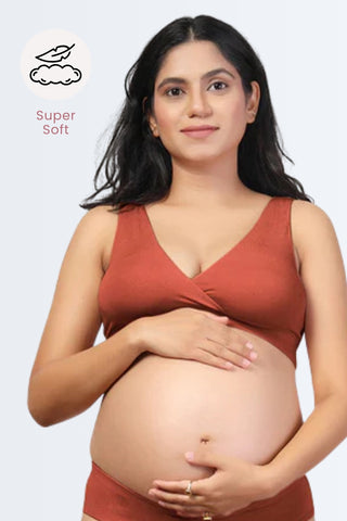 Rust Padded Maternity Bra; deep color and design provide structured silhouette.