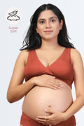 Rust Padded Maternity Bra; deep color and design provide structured silhouette.
