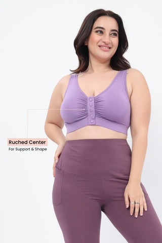 Ruched Pack of 2 Modal Front-Open Bra - (Lavender, Matcha)