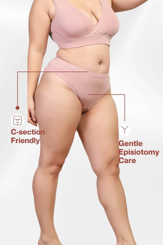 Blush Pink Maternity Panty; engineered fabric adapts readily to natural body changes.
