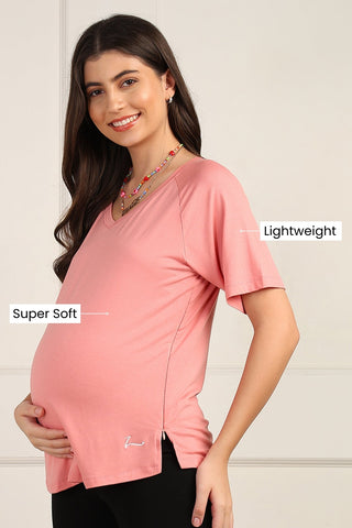 Peach Solid Nursing Top with Side Zip Access
