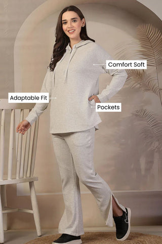 Off White Solid Maternity Pregnancy & Feeding Lounge Set