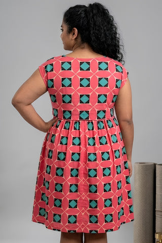 Red Geometric Print Maternity Zipless Feeding Dress