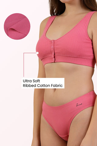 Ribbed Cotton Pink Lounge Bra