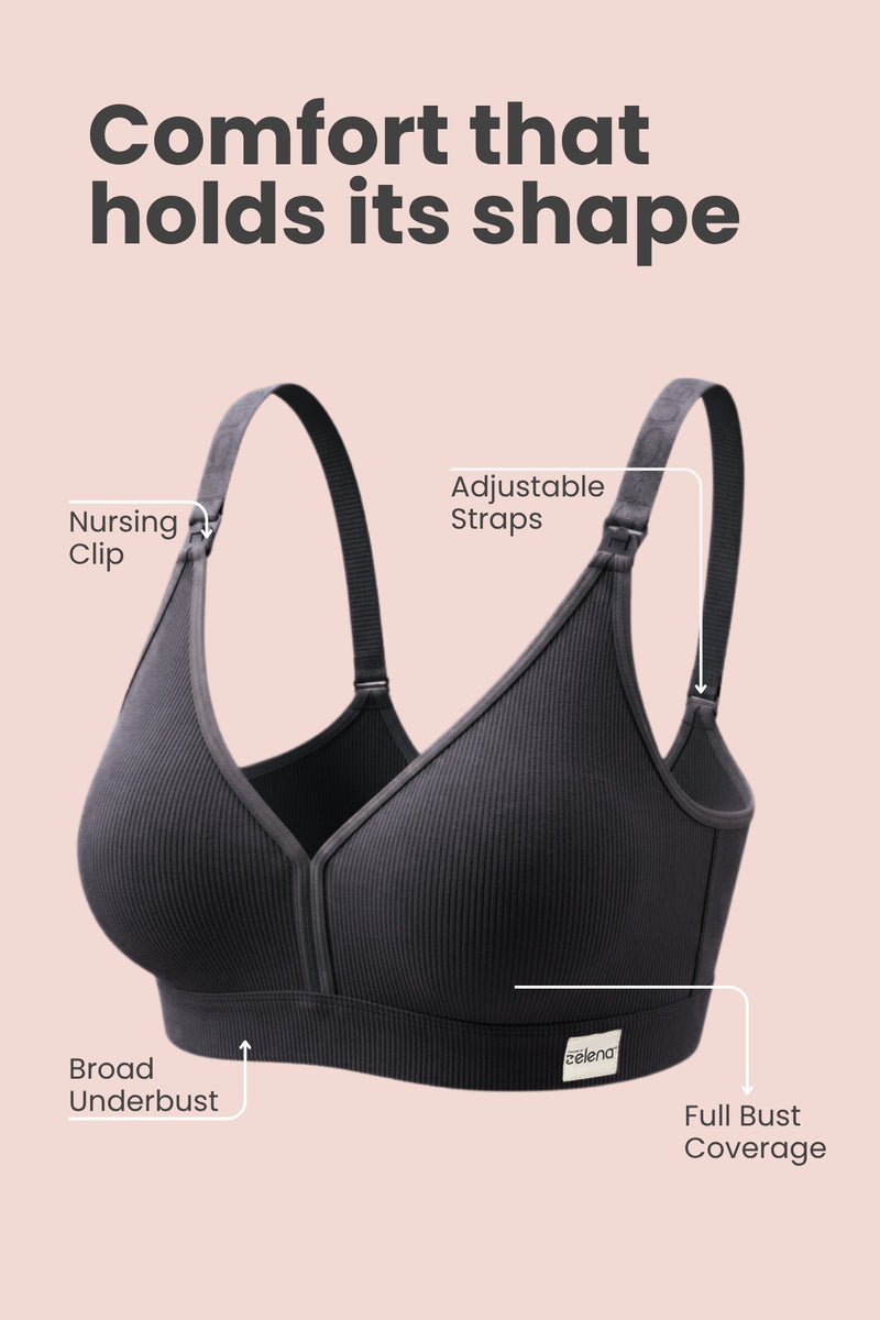 Lira Ribbed Cotton Nursing Padded Bra - Black