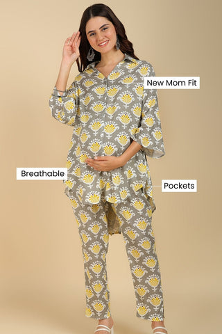 Multicolor Printed Maternity Co-ord Set with Zipless Feeding