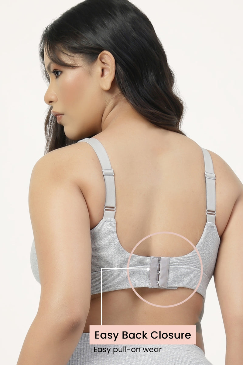 Sera Fine-Rib Bra - Grey Melange