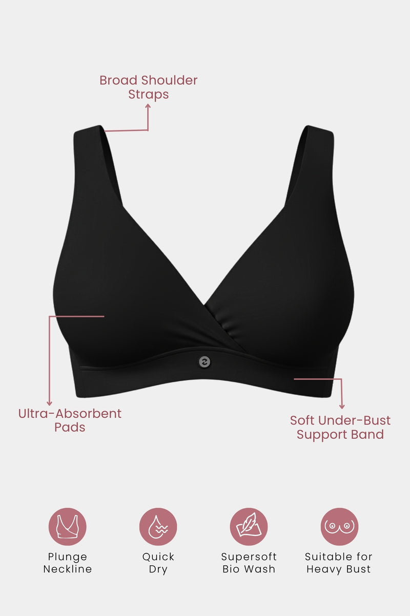 Model wearing Black Padded Bra; opaque design ensures modesty under clothing.