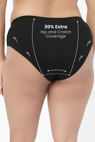 Sera Broad Rib Mid Rise Hipster Pack of 3 - (Blush, Mocha, Black)