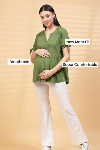 Green Solid Button Top For Zipless Feeding