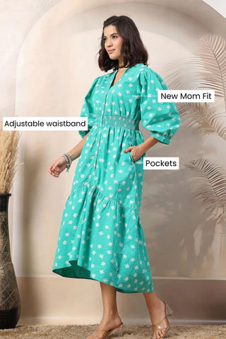 Light Green Zipless Maternity Dress with Tiers