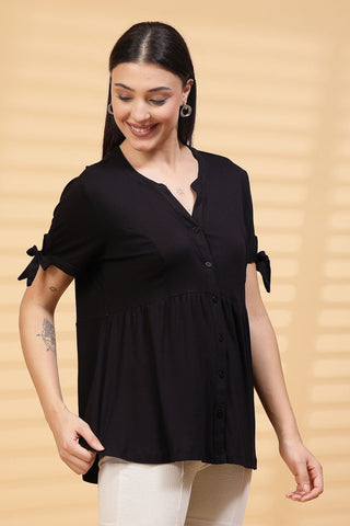 Black Solid Button Top For Zipless Feeding