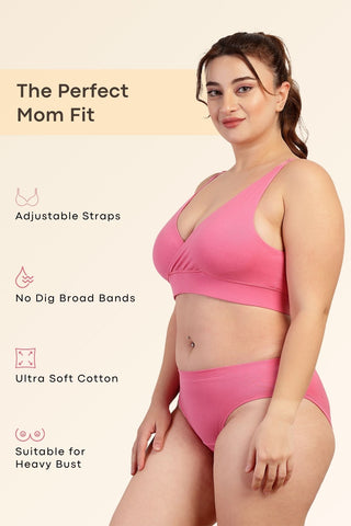 247 Extra Support Cotton Feeding Bra with Adjuster - Fuchsia