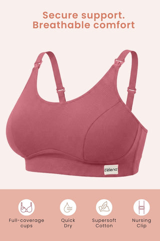 Riva Fine-Rib Cotton Feeding Bra - Blush