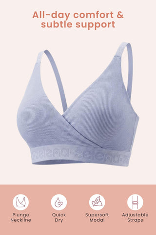 Zena Fine-Rib Bra - Soft Blue