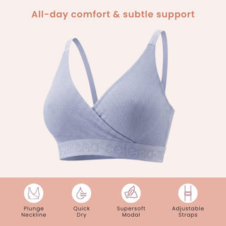 Zena Fine-Rib Bra - Soft Blue