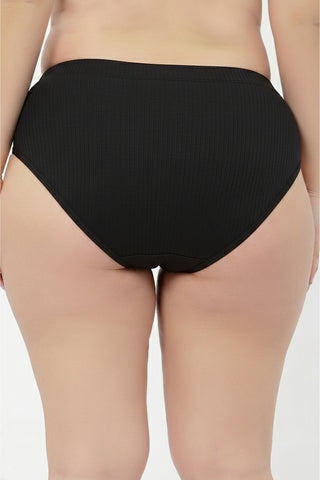 Sera Broad Rib Bra & Mid Rise Panty Set - Black