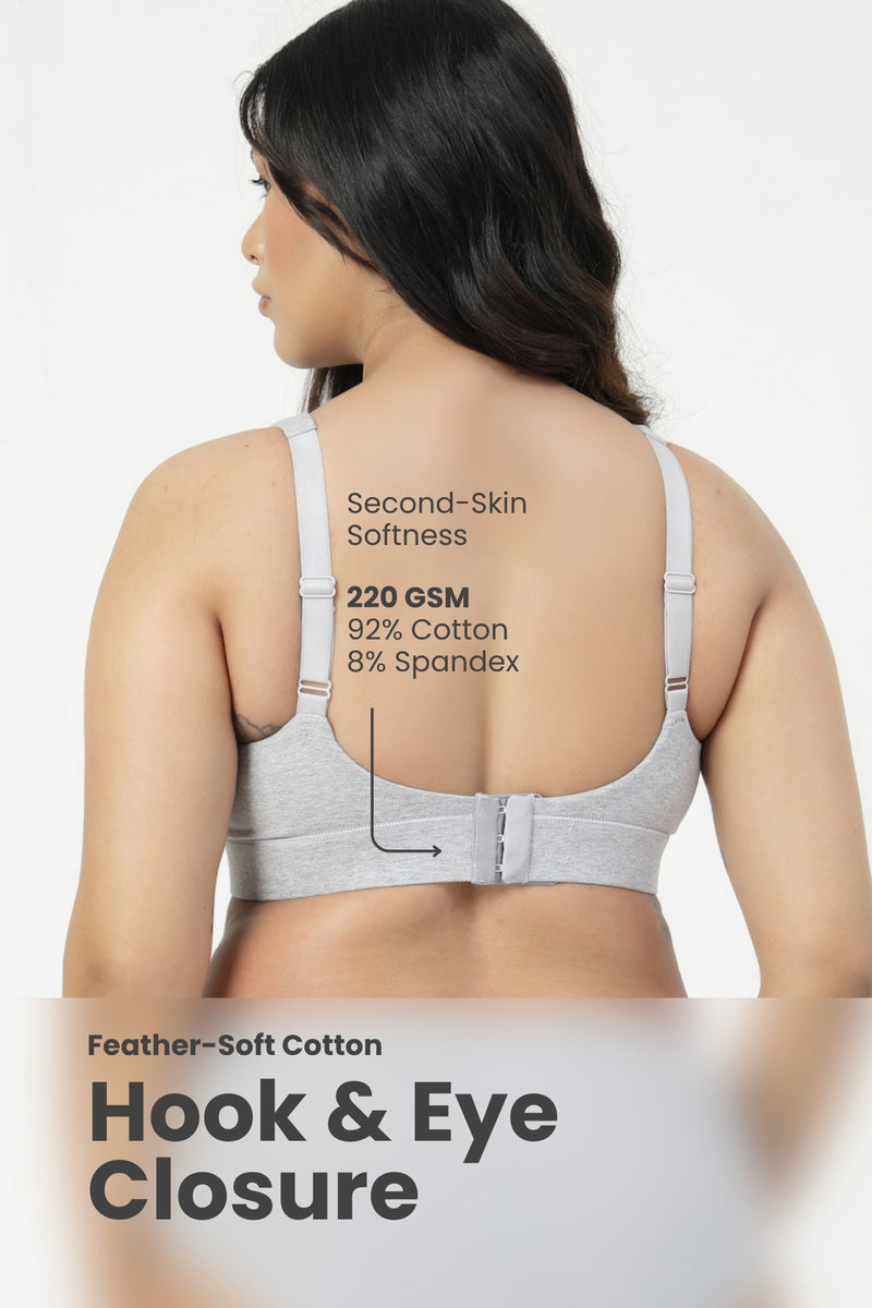 SecureFit Cotton Fixed-Pad Bra - Grey Melange