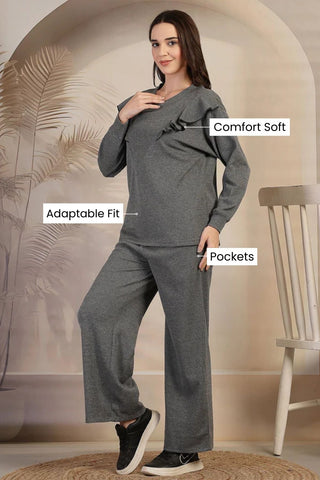 Ruffled Grey Maternity Pregnancy & Nursing Co-ord Set