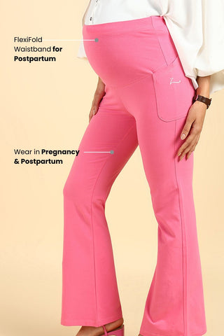 Fit & Flare Cotton Pink Maternity Pants (Pregnancy & Postpartum)