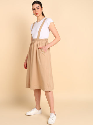 Beige 100% Cotton Jersey Pregnancy Skirt with Detachable Strap & Pockets