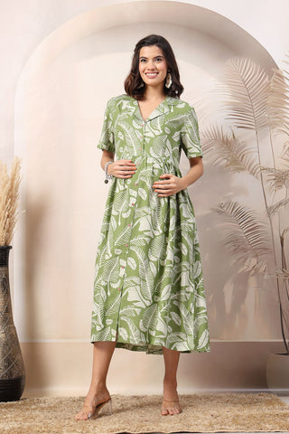 Leafy Chic Comfort Maternity Zipless Feeding Dress