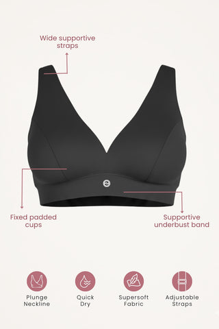 Fixed Padded Pack of 2 Modal Maternity Feeding Bra with Support - (Black, M-Blue)