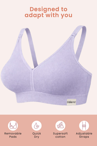 Lira Ribbed Cotton Nursing Padded Bra - M-Blue