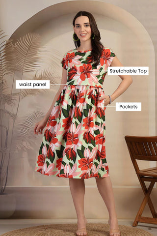 Floral Printed Zipless Maternity Feeding Dress