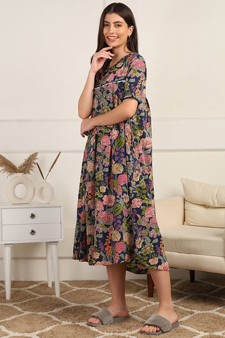 Multicolor Floral Printed 100% Soft Cotton Zipless Maternity Maxi