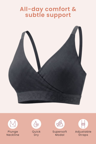 Zena Fine-Rib Bra - Grey Melange