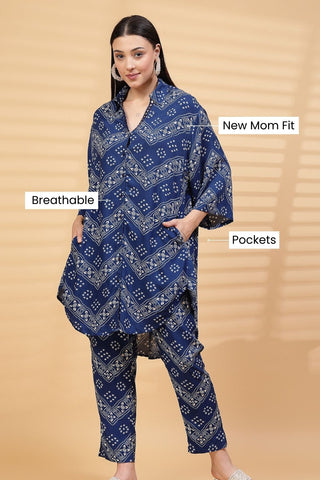 Blue Printed Zipless Feeding Co-ord Set - House Of Zelena™