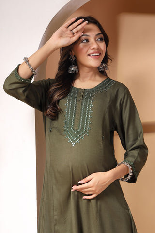 Celestial Olive Maternity Feeding Kurta Set