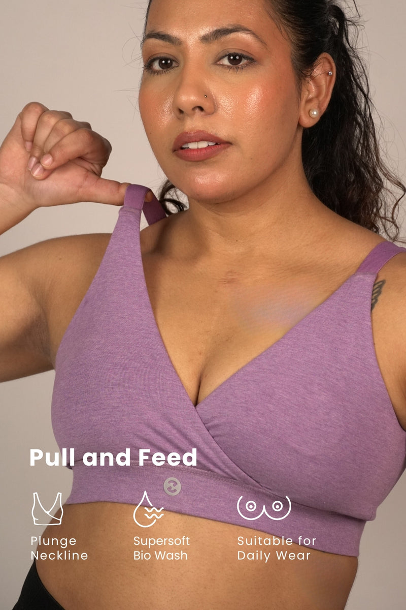 247 Extra Support Cotton Feeding Bra with Adjuster - Melange Purple