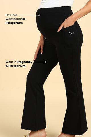 Fit & Flare Cotton Black Maternity Pants (Pregnancy & Postpartum)