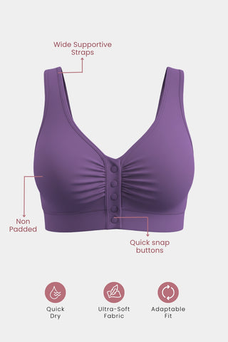 Model wearing Wine Bra; V-neck style provides a feminine neckline look.