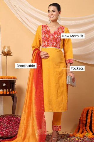 Sunshine Patola Elegance Festive Maternity Feeding Suit Set