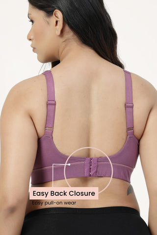 SecureFit Cotton Fixed-Pad Bra - Purple