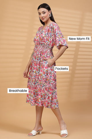 Ditsy Floral Print 100% Rayon Maternity Feeding Dress