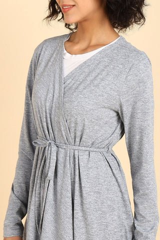 Light Grey Full Coverage Easy-Feeding Maternity Duster