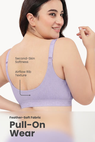 Zena Fine-Rib Bra Pack of 2 - (Lavender & Grey Melange)