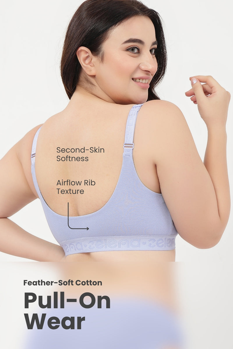 Zena Fine-Rib Bra - Soft Blue