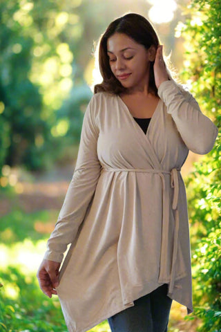 Beige Full Coverage Easy-Feeding Maternity Duster