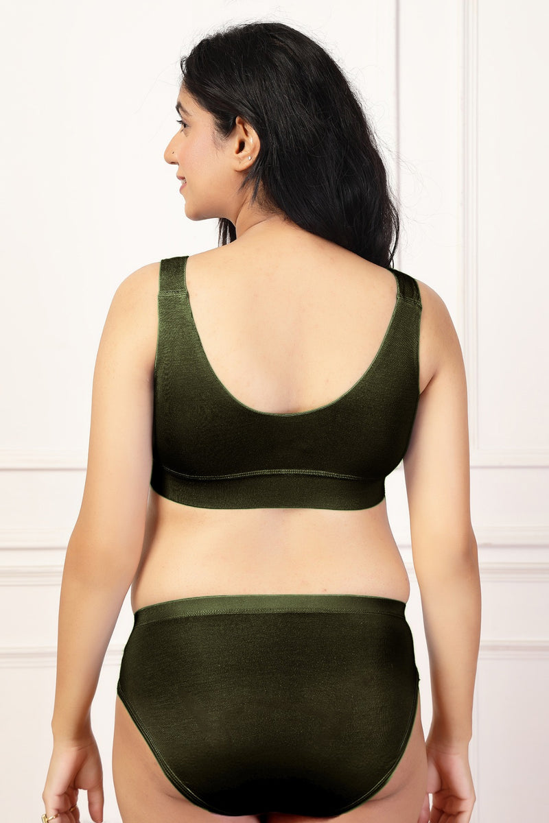 247 (Upgraded) Army Green Modal Padded Maternity Feeding Bra