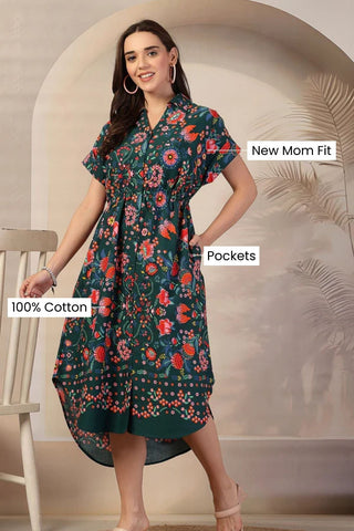 All Over Printed Zipless Maternity Feeding Dress - House Of Zelena™
