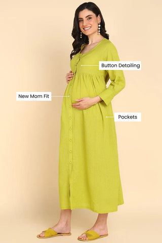 Lime Katha 100% Cotton Zipless Maternity Maxi with Pockets