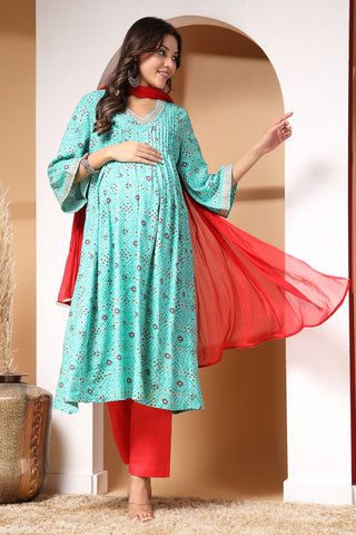 High-quality image of the Rayon texture and finish of the Ocean Oasis And Kurta Set.