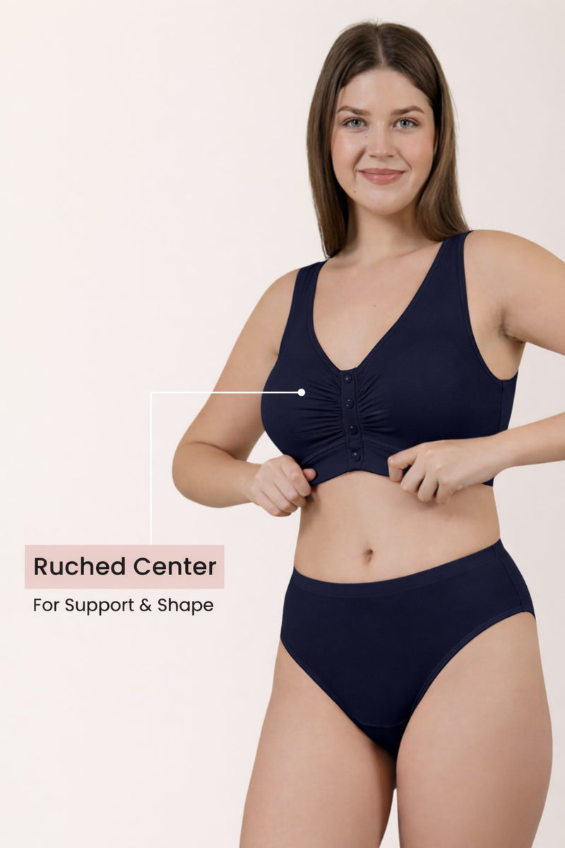 Ruched Modal Front-Open Bra - Navy